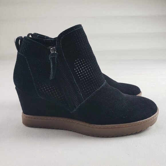 Sofft Bellview Wedge Ankle Boot Womens 11 Black Suede Side Zip Perforated Bootie - Picture 3 of 11